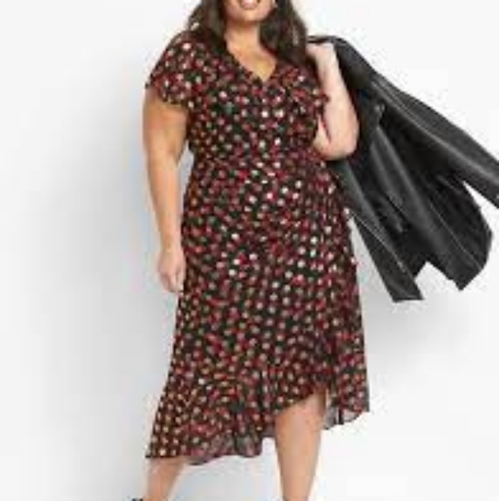 Lane Bryant NWOT Sz 20 Surplice Fitted Midi Dress Black, red, gold